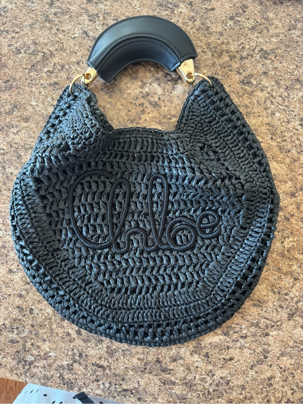 Chloe Women’s Black Crochet Handle Bag